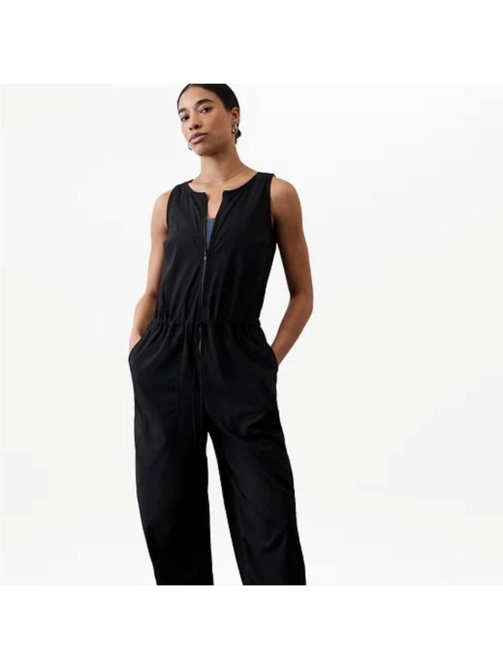 Athleta Black Sleeveless Zip-Front Utility Flex Jumpsuit